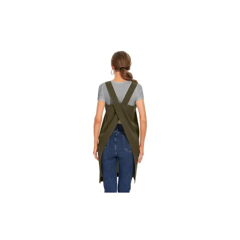 Olive Green Apron Work Gardening Utility Pockets Woman Size Small